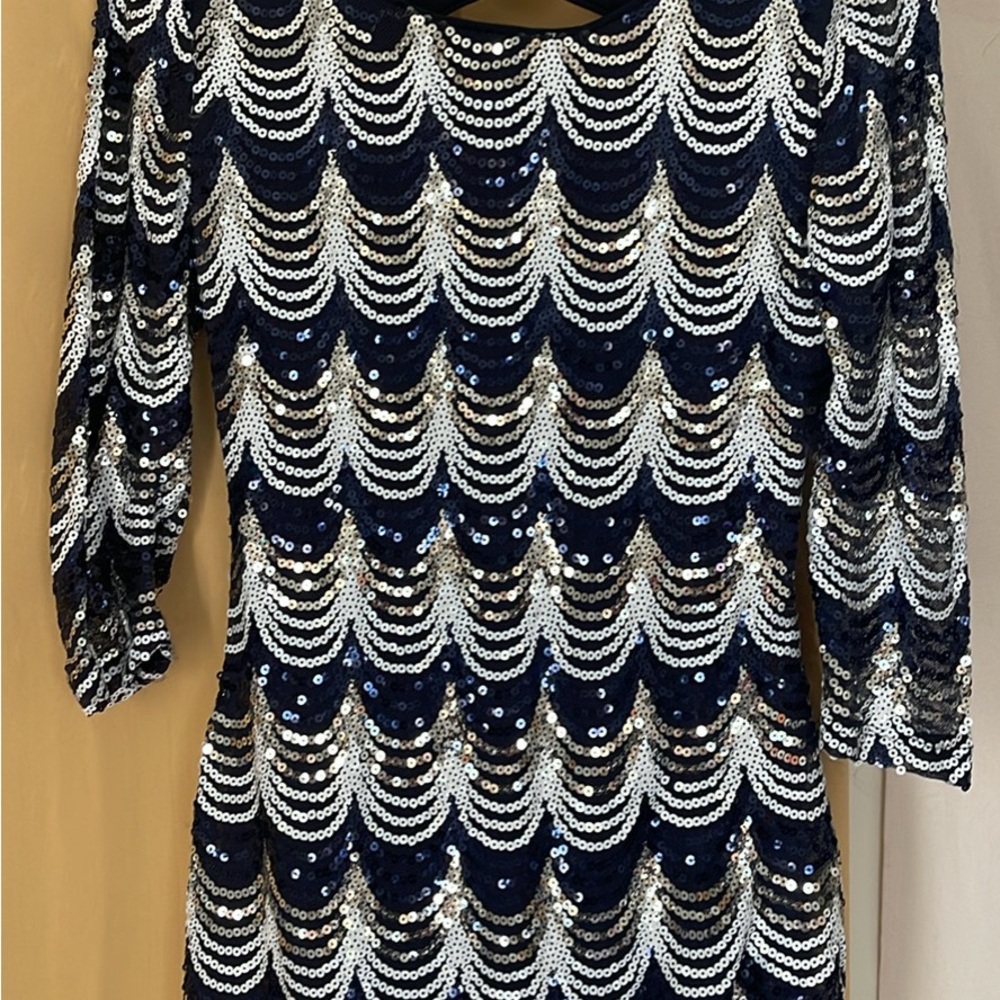 Glamorous Sequin Wave Dress in Navy and Silver